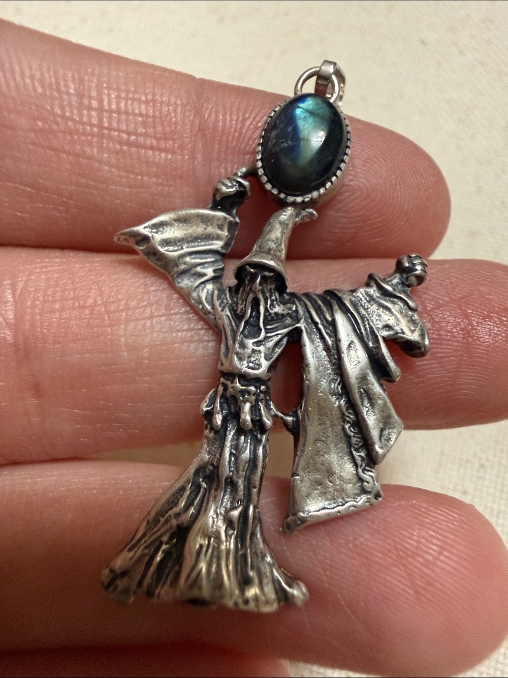 Sterling Silver Wizard Pendant with Dark labradorite  Stone